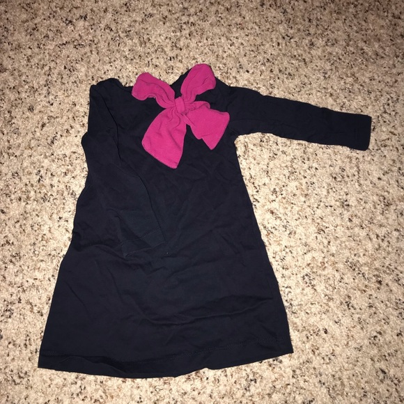 Toddler Navy A Line Dress w/ Dark Pink Bow - Picture 3 of 4